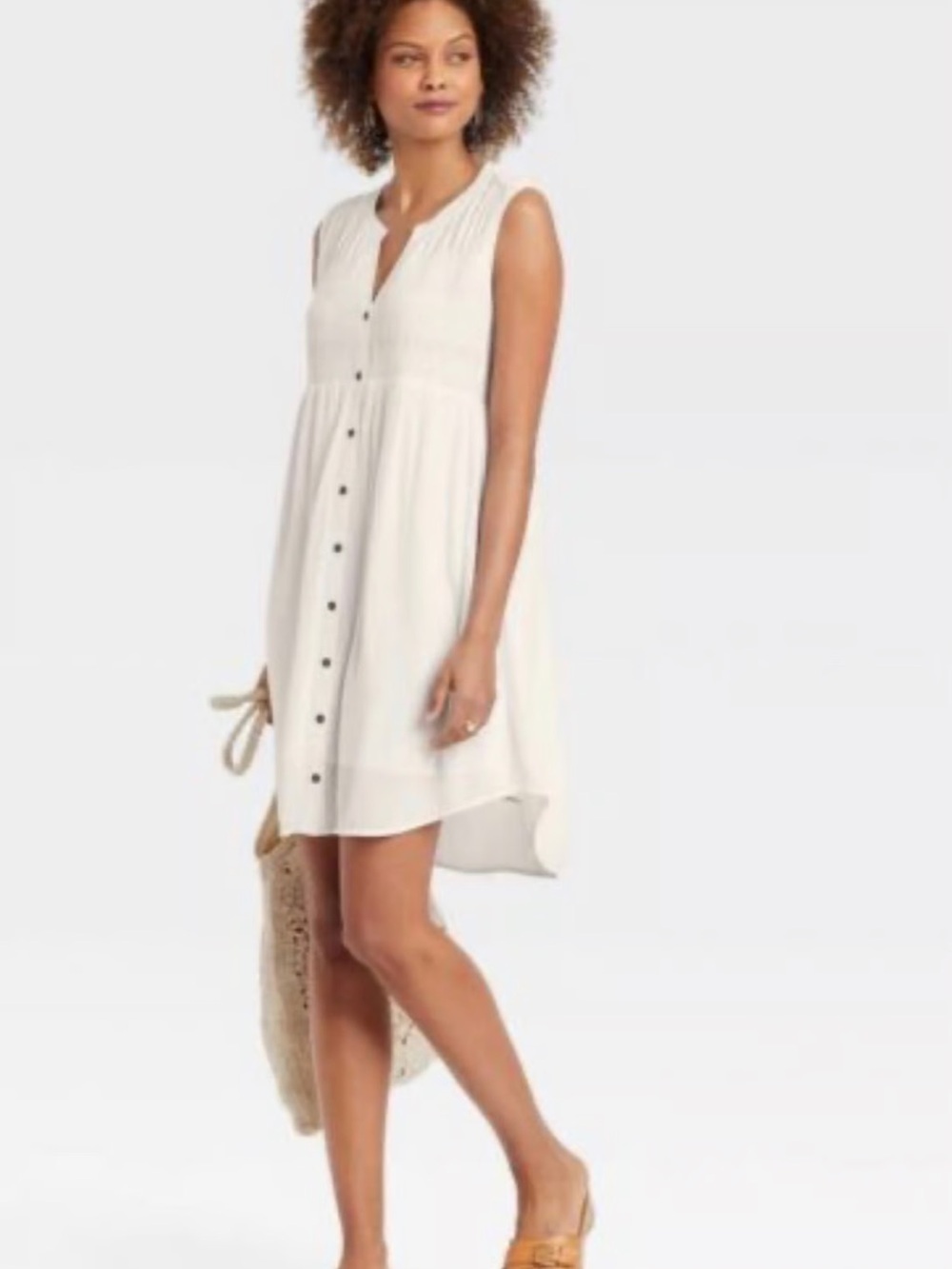 Knox Rose White Sleeveless Button-Front Mini Dress Size M Beachy Boho Coastal
